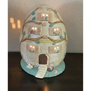 Vintage 90s Easter Egg House Lamp Night Light Ceramic Bunny Cottage Plug In